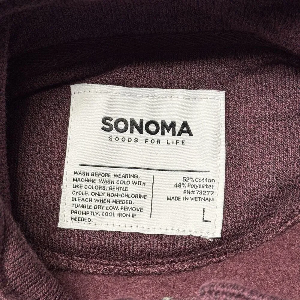 Sonoma Mens Large Fleece Quarter Zip Pullover Burgundy Sweater Soft Outdoor NWT